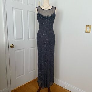 Elegant Grey Silk Beaded Gown